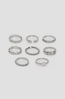 Ardene 8-Pack Embellished Celestial Rings in Silver | Size