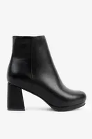 Ardene Flare Heel Booties with Mini Toe Platform in Black | Size | Faux Leather