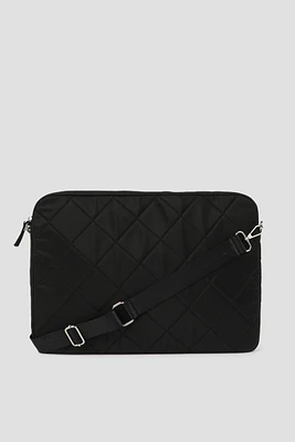 Ardene Quilted Nylon Crossbody Laptop Bag in Black | Polyester | Eco-Conscious