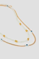 Ardene 2-Row Chain & Beaded Evil Eye Necklace in Gold