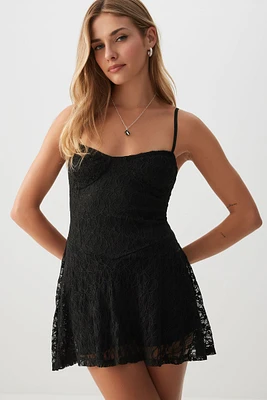 Ardene Lace Bustier Dress with Shorts in Black | Size | Polyester/Spandex