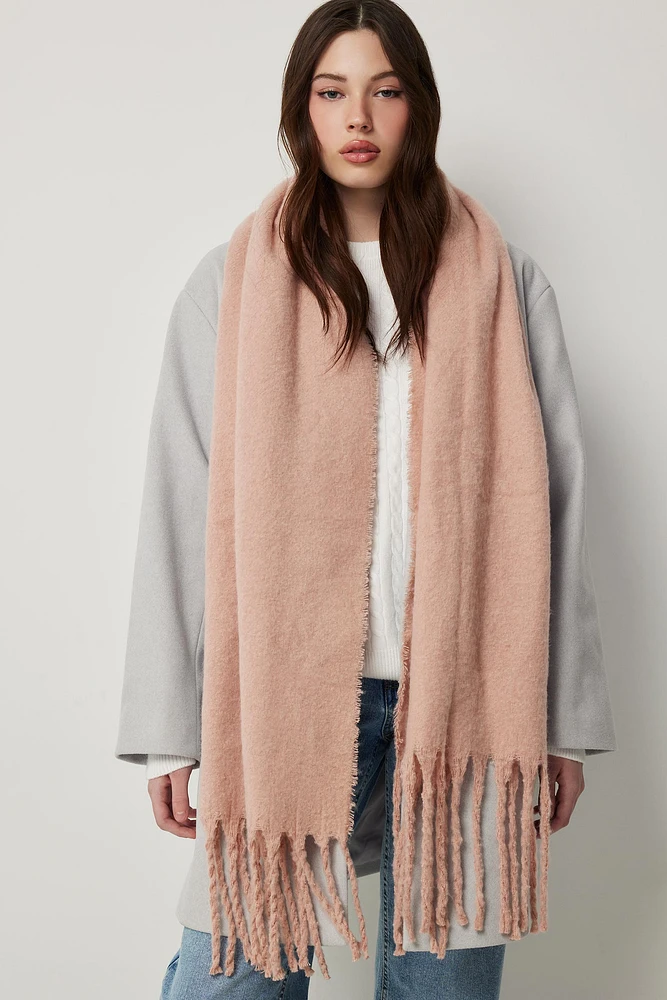 Ardene Solid Scarf with Fringes in Light Pink | Polyester