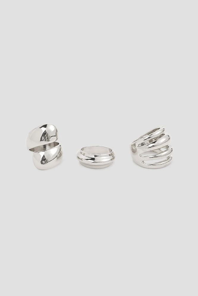 Ardene 3-Pack Thick Rings in Silver | Size
