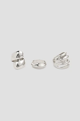 Ardene 3-Pack Thick Rings in Silver | Size