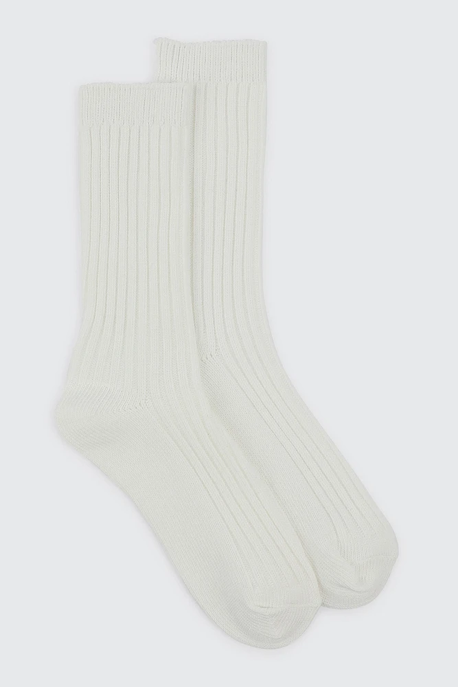 Ardene Ribbed Boot Socks in White | Polyester/Spandex
