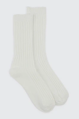Ardene Ribbed Boot Socks in White | Polyester/Spandex