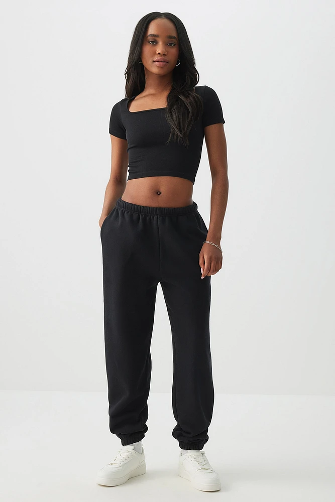 Ardene MADESOFT Fleece Baggy Sweatpants in Black Liquorice Twist | Size | Polyester/Cotton | Eco-Conscious