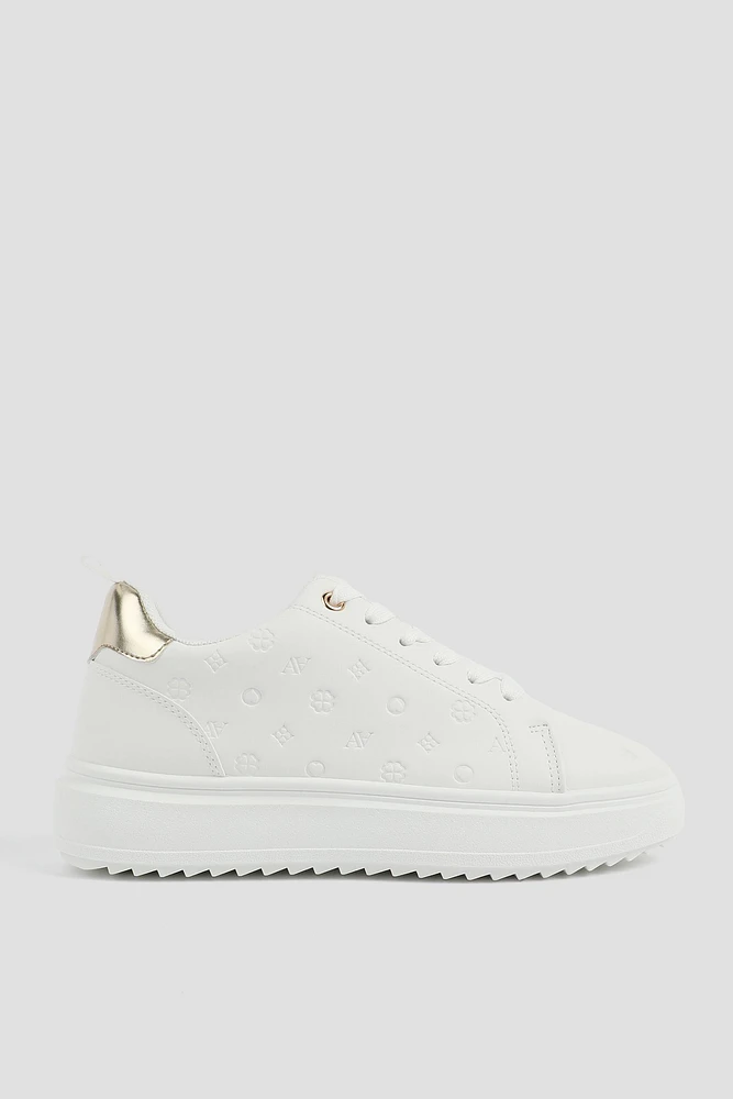 Ardene White Monogram Sneakers | Size | Faux Leather | Eco-Conscious