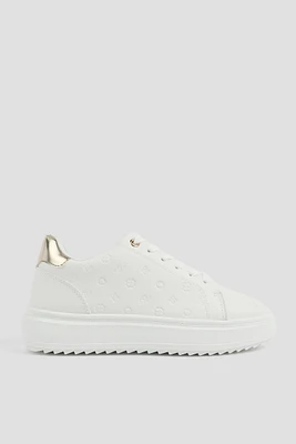 Ardene White Monogram Sneakers | Size | Faux Leather | Eco-Conscious