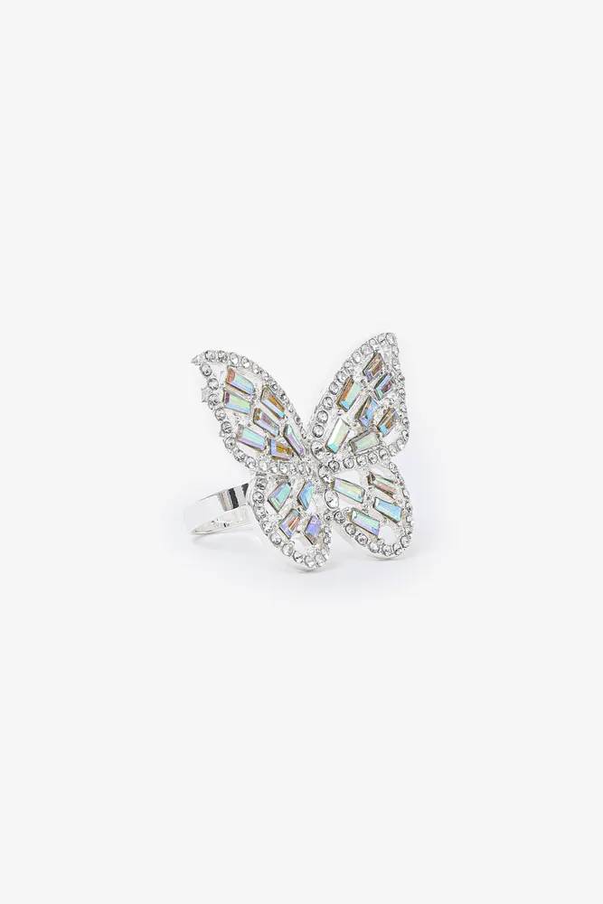 Ardene Large Pave Butterfly Ring in Silver | Size Small