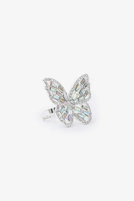 Ardene Large Pave Butterfly Ring in Silver | Size