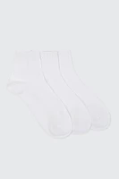 Ardene 3-Pack Rib Demi Crew Socks in White | Polyester/Spandex