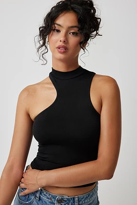 Ardene Asymmetrical Mock Neck Tank in Black | Size | Polyester/Spandex