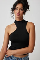 Ardene Asymmetrical Mock Neck Tank in Black | Size | Polyester/Spandex