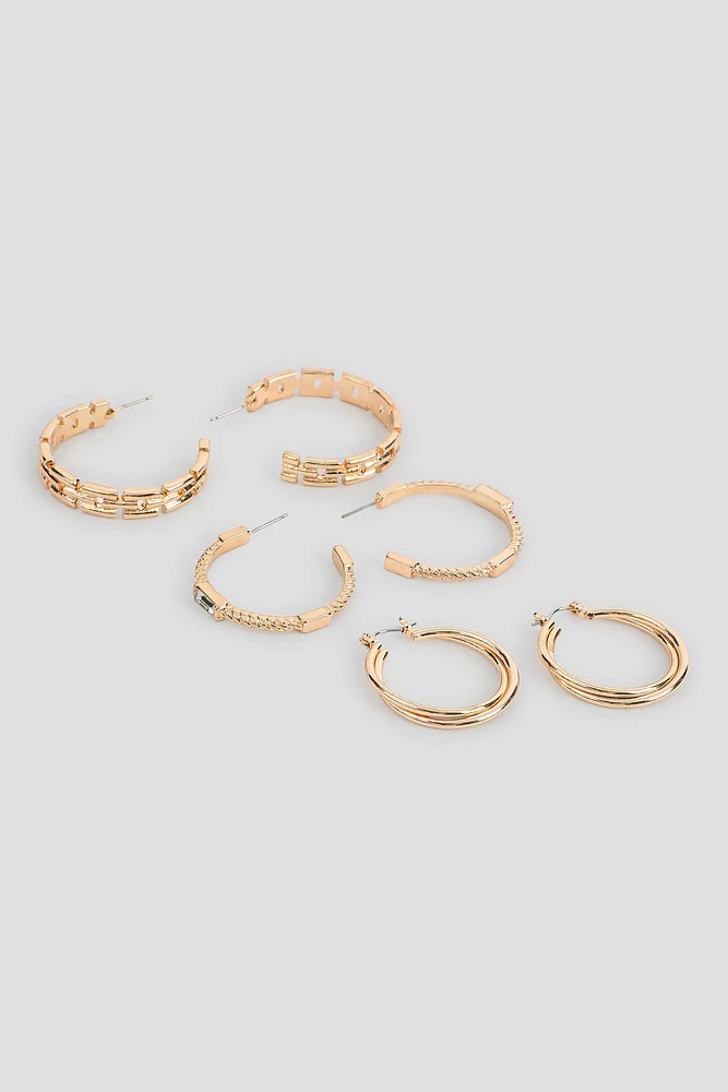 Ardene 3-Pack of Mix Hoop Earrings in Gold | Stainless Steel