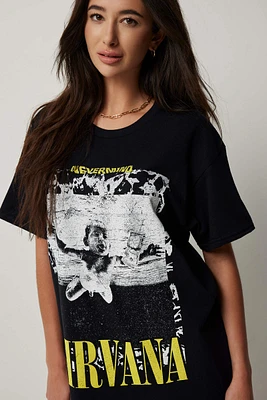 Ardene Oversized Nirvana T-Shirt in Black | Size | Polyester/Cotton