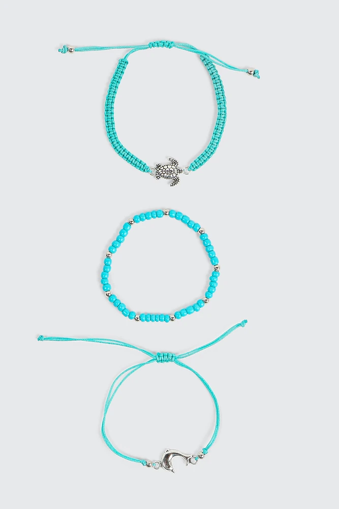 Ardene 3-Pack Sea Creature Beaded Bracelets in Medium Green