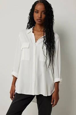 Ardene Relaxed Utility Shirt in White | Size | Rayon