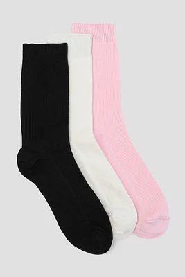 Ardene 3-Pack of Waffle Knit Crew Socks in Light Pink | Polyester/Spandex