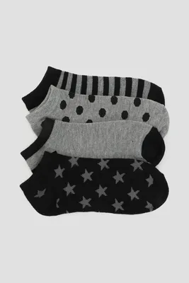 Ardene 4-Pack of Printed Ankle Socks in Grey | Polyester/Elastane