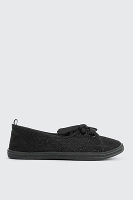 Ardene Lace Slip On Sneakers in Black | Size