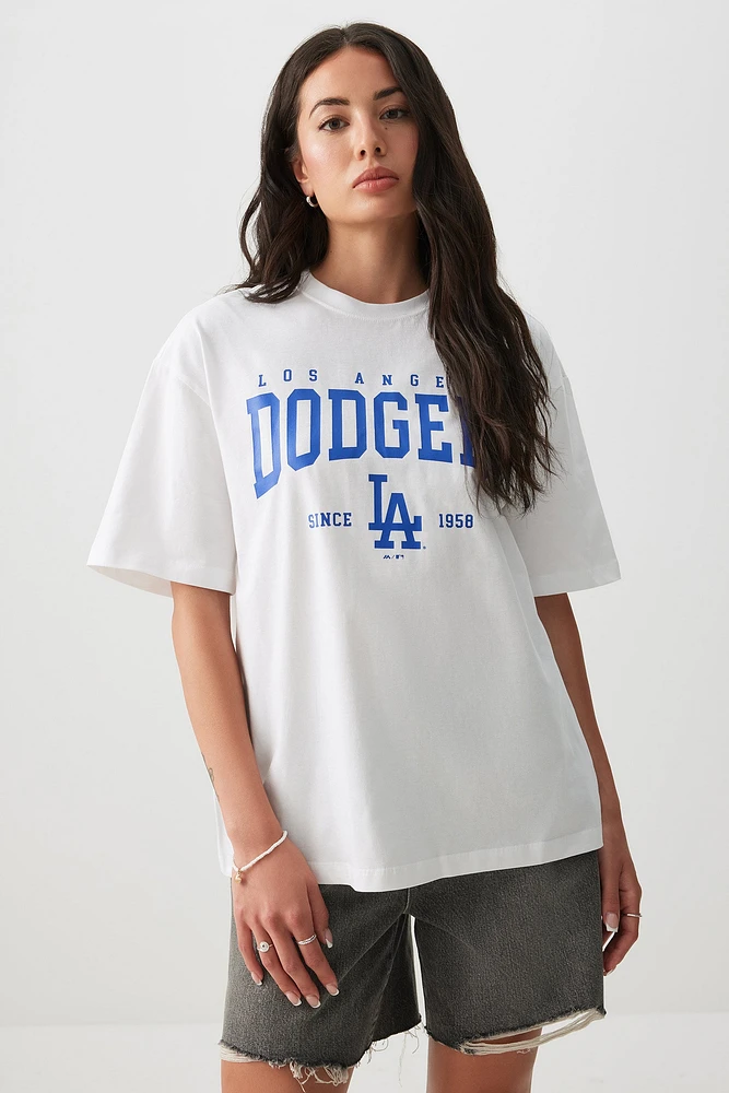 Ardene Oversized LA Dodgers T-Shirt in White | Size | 100% Cotton