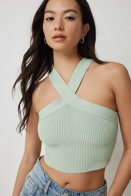 Ardene Ultra Crop Criss Cross Tank in Light Green | Size | Nylon/Elastane