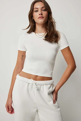 Ardene Crop Seamless Crew Neck T-Shirt in | Size | Polyester/Nylon/Elastane | Eco-Conscious