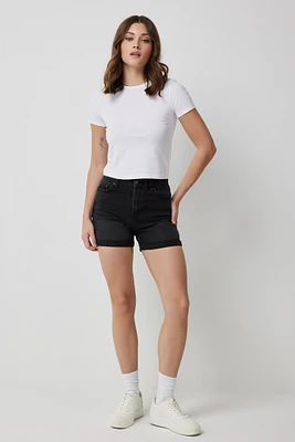 Ardene High Rise Midi Denim Shorts in | Size | Cotton/Elastane