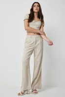 Ardene High Rise Linen Blend Pants in Beige | Size | Viscose