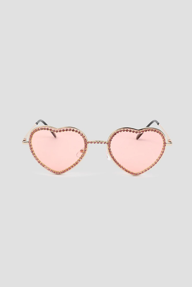 Ardene Embellished Heart Shaped Sunglasses in Gold