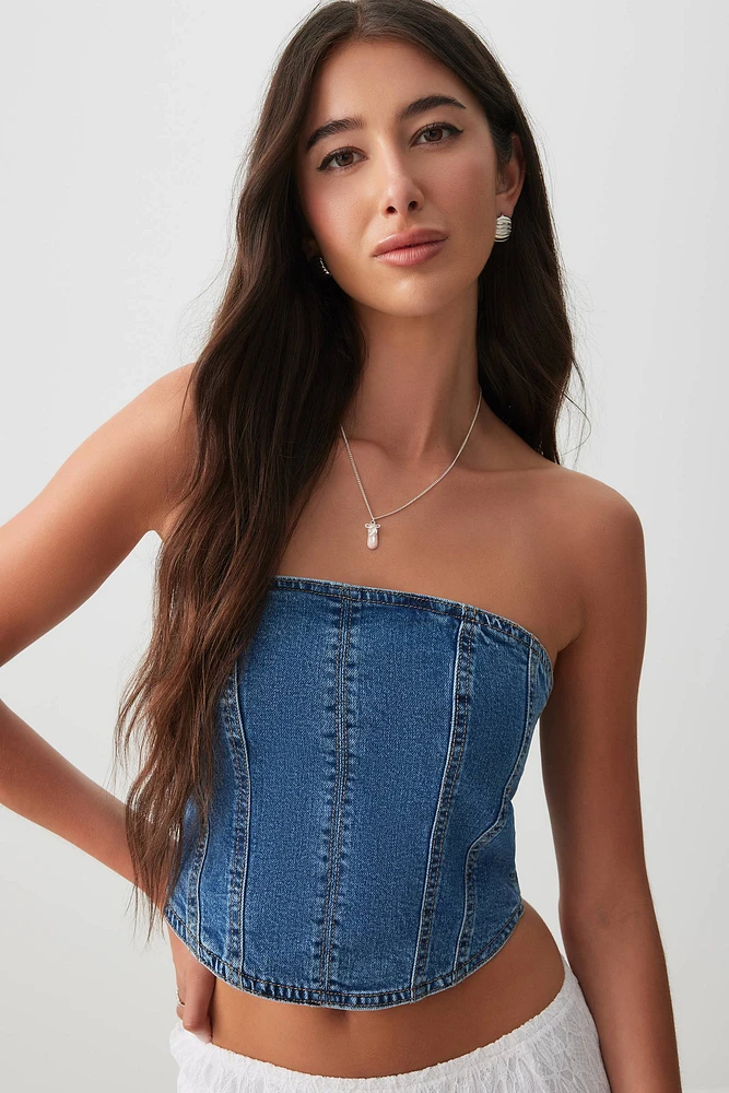 Ardene Denim Bustier in Medium Blue | Size | Spandex/Cotton