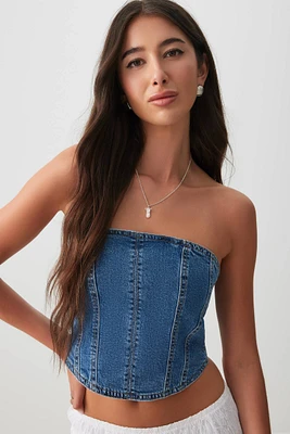 Ardene Denim Bustier in Medium Blue | Size | Spandex/Cotton