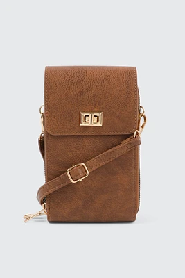Ardene Faux Leather Phone Bag in Cognac | 100% Recycled Polyester/Faux Leather | Eco-Conscious
