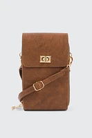 Ardene Faux Leather Phone Bag in Cognac | 100% Recycled Polyester/Faux Leather | Eco-Conscious