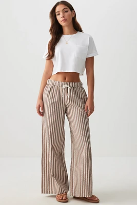 Ardene Striped Wide Leg Pants in Brown | Size | 100% Cotton