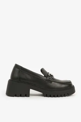 Ardene Lug Sole Loafers in Black | Size | Faux Leather/Rubber