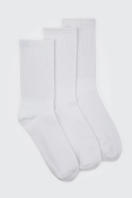 Ardene 3-Pack Ribbed Crew Socks in White | Polyester/Spandex