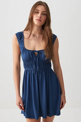 Ardene Milkmaid Mini Dress in Dark Blue | Size | Elastane/Viscose