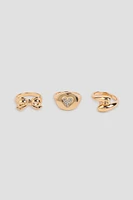 Ardene 3-Pack Bow & Heart Rings in Gold | Size