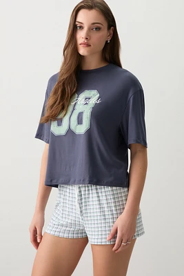 Ardene Boxy PJ Set in Dark Blue | Size | Polyester/Elastane | Eco-Conscious