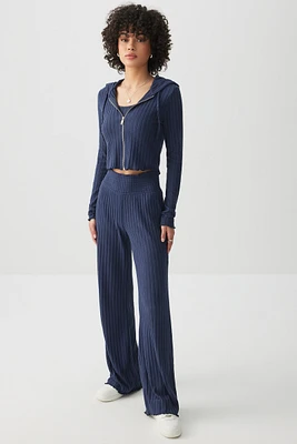 Ardene Smocked Waist Soft Rib Pants in Dark Blue | Size | Polyester/Spandex