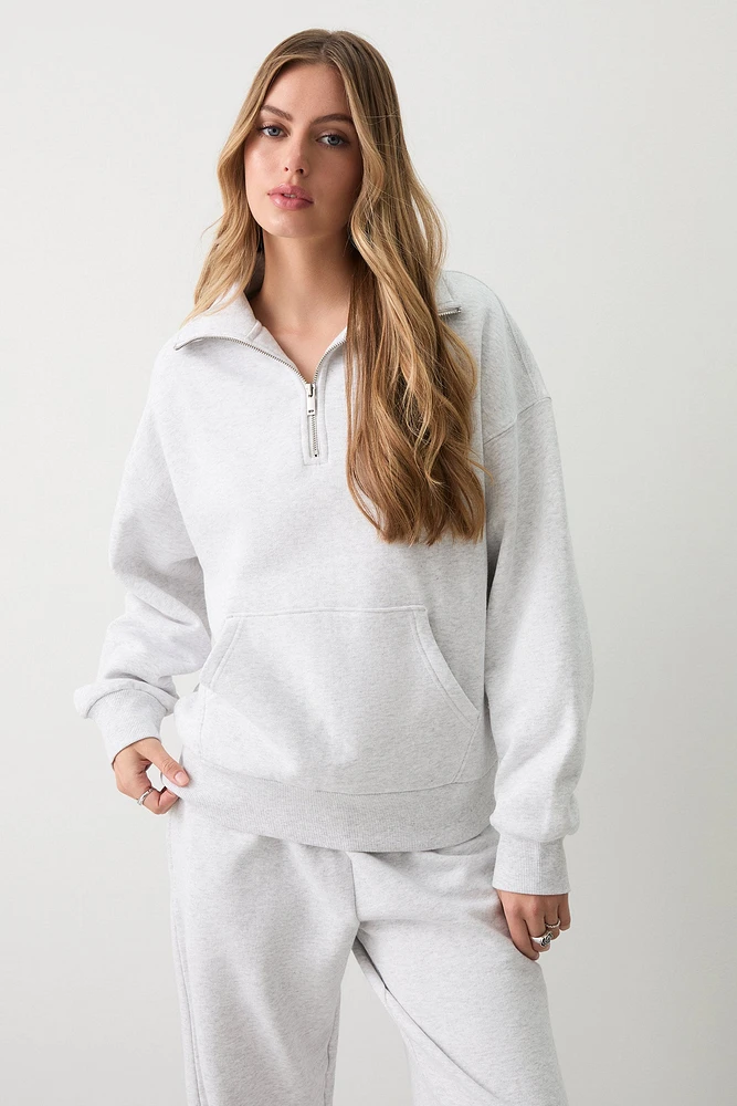 Ardene Washed Half Zip Sweatshirt in Light | Size | Polyester/Cotton | Fleece-Lined