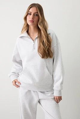 Ardene Washed Half Zip Sweatshirt in Light | Size | Polyester/Cotton | Fleece-Lined