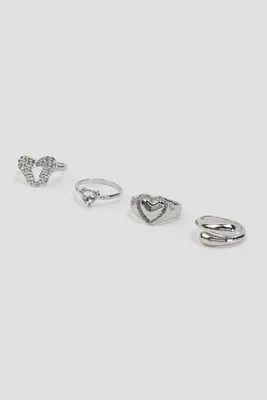 Ardene 5-Pack Angel Wings & Hearts Rings in Silver | Size