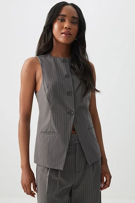 Ardene Long Tailored Button Front Vest in Dark Grey | Size | Polyester/Spandex/Viscose