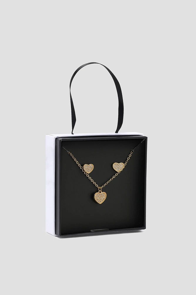 Ardene Heart Necklace & Earring Set in Gold | Stainless Steel