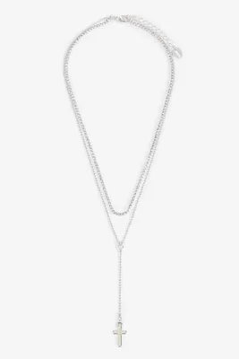 Ardene 2-Row Necklace with Rhinestone Ball Pendant in Silver