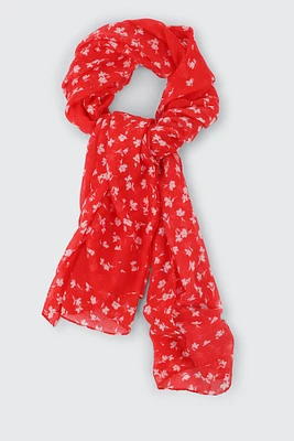 Ardene Floral Lightweight Scarf in Red | Polyester