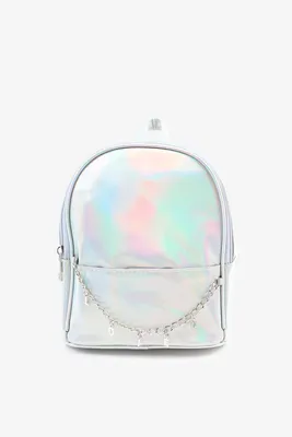 Ardene Kids Backpack with Charm Details in Silver | Faux Leather/Polyester